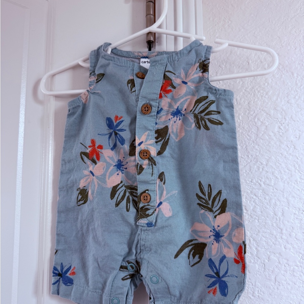 Carter's Light Blue Boys Floral Romper